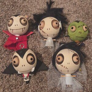 Lot of 5 Pier 1 Imports "Crazy Heads" Wooden Halloween Ornaments